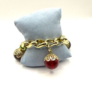 Colorful Large Lucite Beads with Gold Flecks Filigree Gold Tone Bracelet